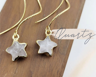 Gold Star Threader Earrings | Crystal Earrings with Affirmation Card | Hypoallergenic Pull Through Earrings