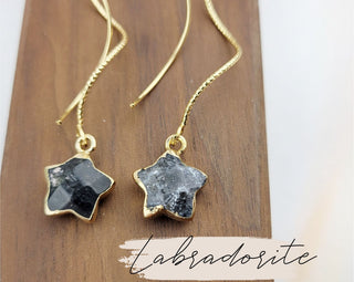 Gold Star Threader Earrings | Crystal Earrings with Affirmation Card | Hypoallergenic Pull Through Earrings