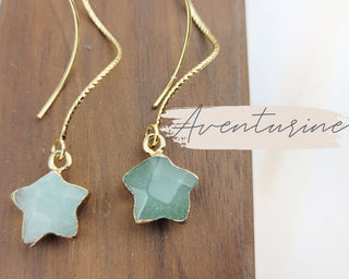 Gold Star Threader Earrings | Crystal Earrings with Affirmation Card | Hypoallergenic Pull Through Earrings