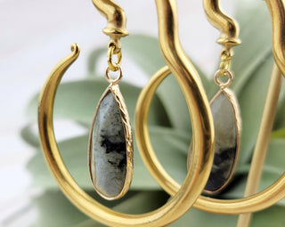 Labradorite Ear Weights: Gold Stainless Steel Hangers, Stretched Ears