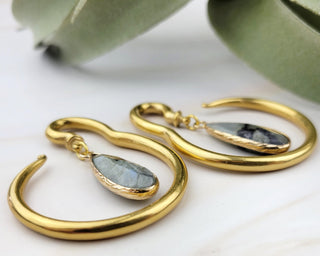 Labradorite Ear Weights: Gold Stainless Steel Hangers, Stretched Ears