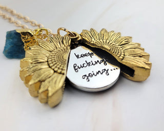 Birthstone Sunflower Necklace: Gold Pendant with Hidden Affirmation