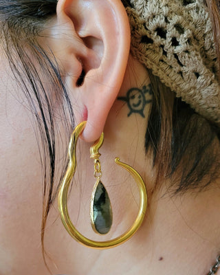 Labradorite Ear Weights: Gold Stainless Steel Hangers, Stretched Ears