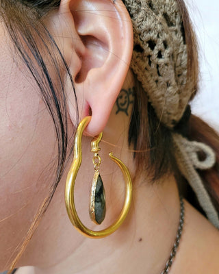 Labradorite Ear Weights: Gold Stainless Steel Hangers, Stretched Ears