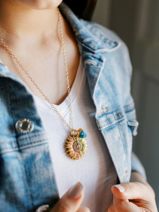 Birthstone Sunflower Necklace: Gold Pendant with Hidden Affirmation
