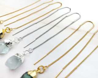 Birthstone Gemstone Chain Earrings: Sterling Silver Threaders