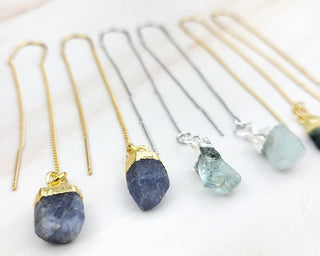 Birthstone Gemstone Chain Earrings: Sterling Silver Threaders