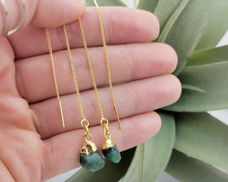 Birthstone Gemstone Chain Earrings: Sterling Silver Threaders