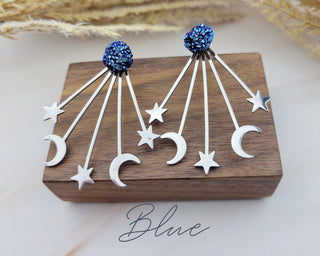 Silver Moon Star Earrings - Ear Jacket - Celestial-Inspired Space Jewelry