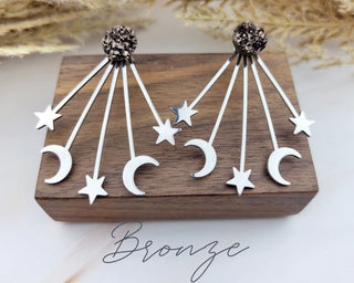 Silver Moon Star Earrings - Ear Jacket - Celestial-Inspired Space Jewelry