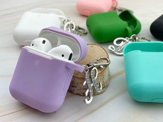 Personalized Airpod Case Keychain: Silicone Cover with Rhinestone Initial