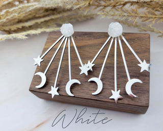 Silver Moon Star Earrings - Ear Jacket - Celestial-Inspired Space Jewelry