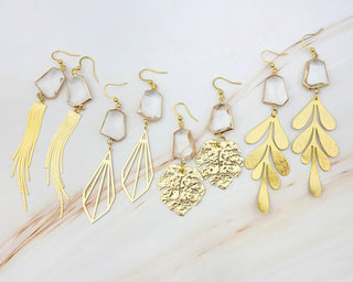 Gold Formal Earrings - Duster Earrings - Monstera Art Deco - Wedding Bridal Jewelry