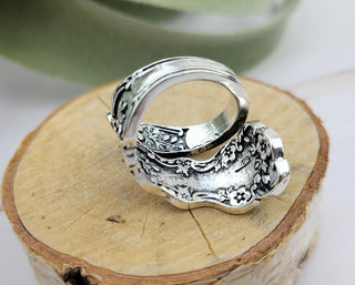 Butterfly Spoon Ring: Floral Carved Copper Thumb Ring