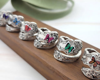 Butterfly Spoon Ring: Floral Carved Copper Thumb Ring