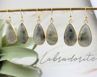 Teardrop Gemstone Earrings: Labradorite, Moss Agate, Amazonite