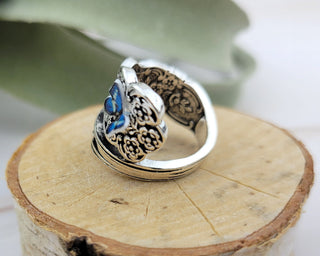 Butterfly Spoon Ring: Floral Carved Copper Thumb Ring