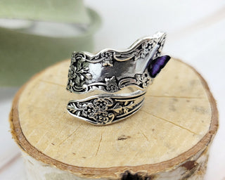 Butterfly Spoon Ring: Floral Carved Copper Thumb Ring