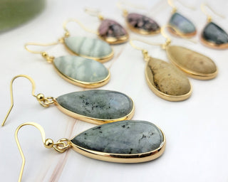 Teardrop Gemstone Earrings: Labradorite, Moss Agate, Amazonite