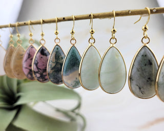 Teardrop Gemstone Earrings: Labradorite, Moss Agate, Amazonite