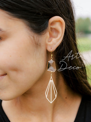 Gold Formal Earrings - Duster Earrings - Monstera Art Deco - Wedding Bridal Jewelry