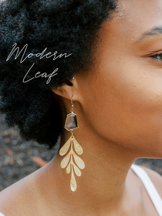 Gold Formal Earrings - Duster Earrings - Monstera Art Deco - Wedding Bridal Jewelry
