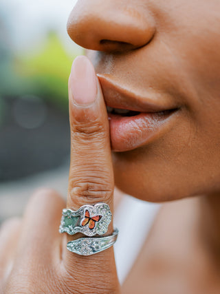 Butterfly Spoon Ring: Floral Carved Copper Thumb Ring