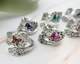 Butterfly Spoon Ring: Floral Carved Copper Thumb Ring
