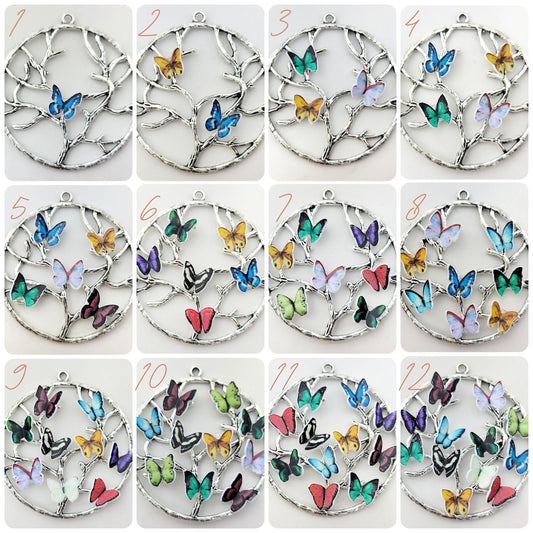 Silver Family Tree Birthstone Butterfly Necklace