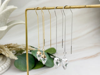 Clear Quartz Arrowhead Earrings: Gold Silver Threader Earrings
