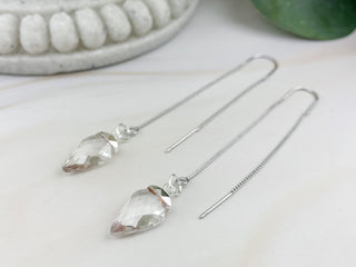 Clear Quartz Arrowhead Earrings: Gold Silver Threader Earrings