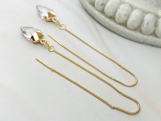 Clear Quartz Arrowhead Earrings: Gold Silver Threader Earrings