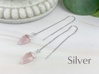 Rose Quartz Arrowhead Threader Earrings: Gold or Silver