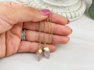 Rose Quartz Arrowhead Threader Earrings: Gold or Silver