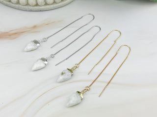 Moonstone Arrowhead Threader Earrings: Silver or Gold Affirmation Jewelry