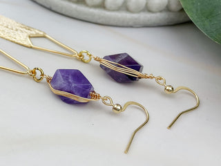 Long Amethyst Fringe Earrings - Gemstone 18K Gold Tassel Earrings - Gold Chandelier Earrings - Affirmation Jewelry