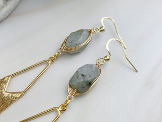 Labradorite Tassel Earrings: Gold Fringe Chandelier Earrings