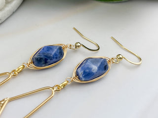 Sodalite Tassel Earrings - Gold Chandelier Earrings - Gemstone Affirmation Jewelry - Mindfulness Gift
