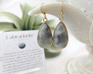 Teardrop Labradorite Earrings: Gold Bezel, Stainless Steel Hooks