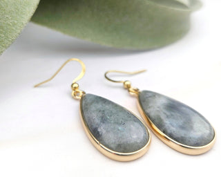 Teardrop Labradorite Earrings: Gold Bezel, Stainless Steel Hooks