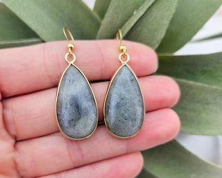 Teardrop Labradorite Earrings: Gold Bezel, Stainless Steel Hooks