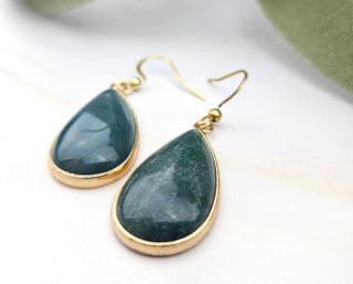 Moss Agate Tear Drop Earrings - Natural Gemstone Earrings - Meaningful Affirmation Jewelry