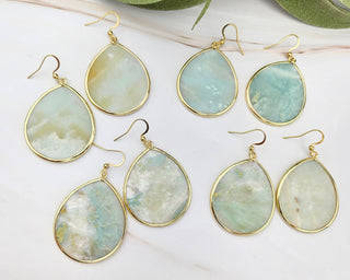 Large Amazonite Earrings - Natural Gemstone Teardrop Earrings - Mint Teal Healing Crystal Jewelry