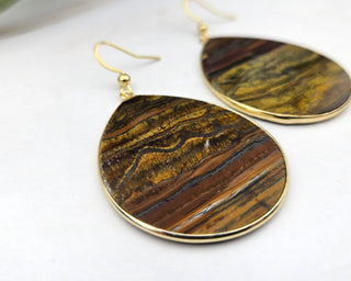 Flat Teardrop Earrings - Tigers Eye / Power