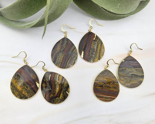Flat Teardrop Earrings - Tigers Eye / Power