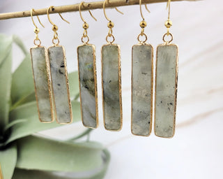 Labradorite Earrings - Mindfulness Gift - Bar Earrings - Crystal Jewelry - 004