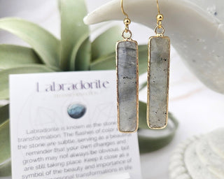 Labradorite Earrings - Mindfulness Gift - Bar Earrings - Crystal Jewelry - 004
