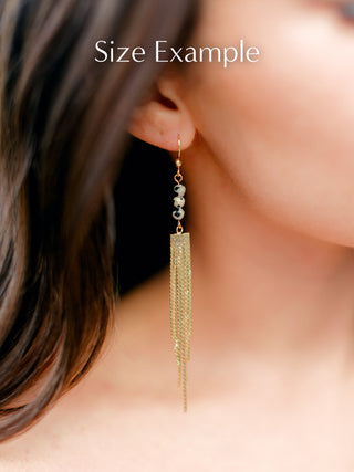 Blue Goldstone Tassel Earrings: Gemstone Duster Chain - Stainless Steel