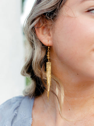 Elegant Citrine Gemstone Tassel Earrings with Affirmation Card - Mindfulness Gift in Silver or Gold