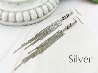 Dalmatian Jasper Fringe Earrings: Gold or Silver, Stainless Steel